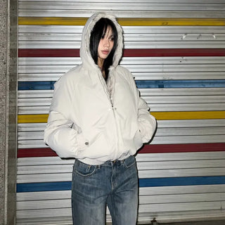 Rose fur hooded padded jacket