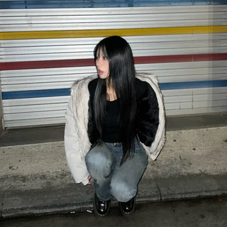 Rose fur hooded padded jacket