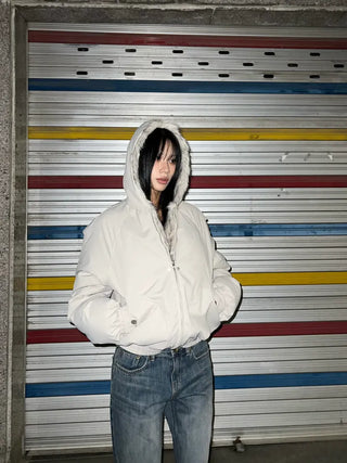 Rose fur hooded padded jacket