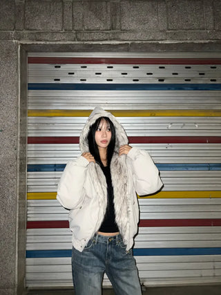 Rose fur hooded padded jacket