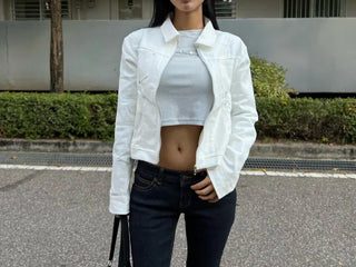 Trimming Button Crop Long Sleeve T-Shirt