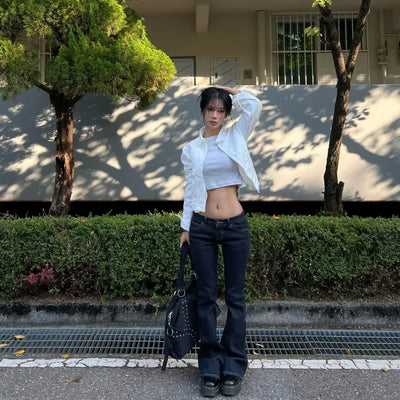 Trimming Button Crop Long Sleeve T-Shirt