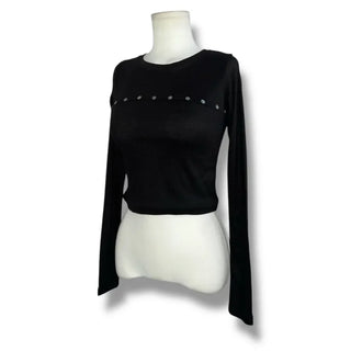 Trimming Button Crop Long Sleeve T-Shirt