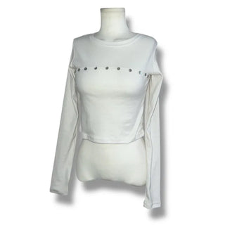 Trimming Button Crop Long Sleeve T-Shirt