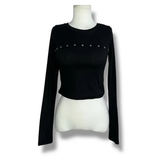 Trimming Button Crop Long Sleeve T-Shirt