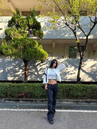 Trimming Button Crop Long Sleeve T-Shirt