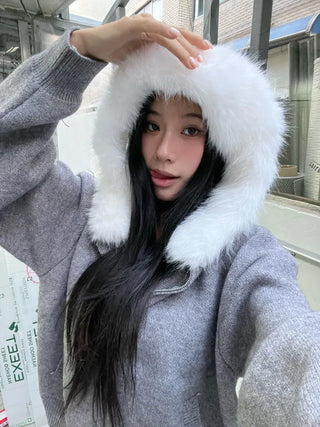 Fuzzy Knit Fur Hoodie
