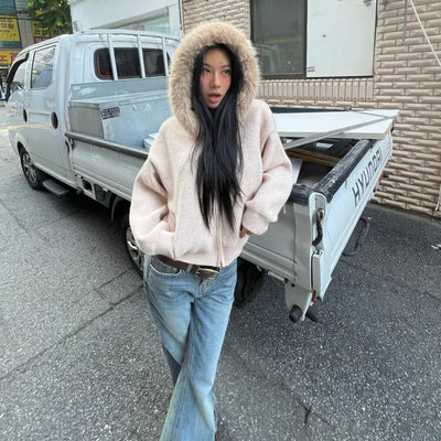 Fuzzy Knit Fur Hoodie