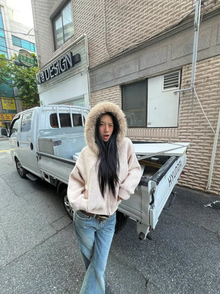 Fuzzy Knit Fur Hoodie