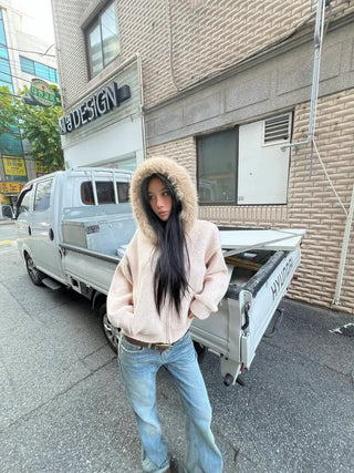 Fuzzy Knit Fur Hoodie