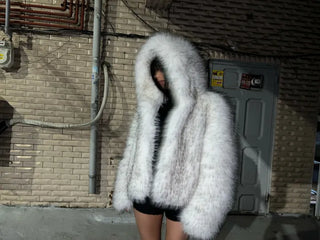 Two-tone big hooded fur
