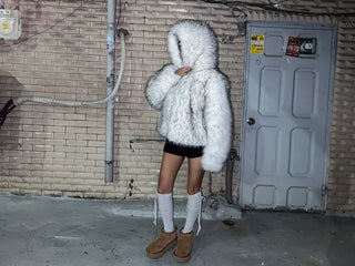 Two-tone big hooded fur