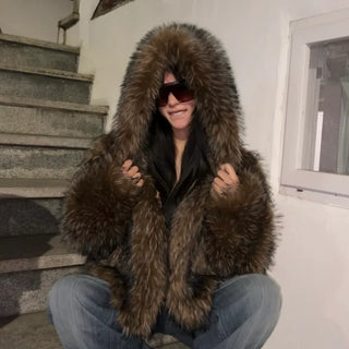Two-tone big hooded fur