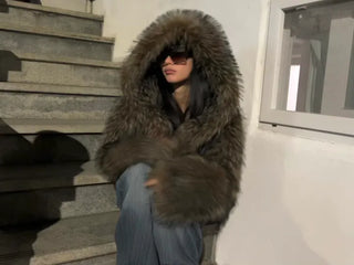Two-tone big hooded fur