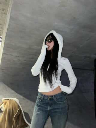 Fur trimming mink fleece hoodie
