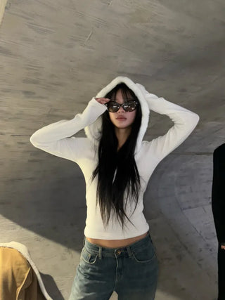 Fur trimming mink fleece hoodie