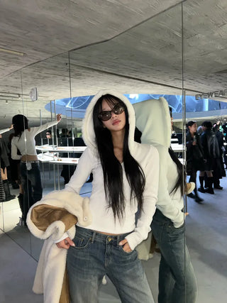 Fur trimming mink fleece hoodie