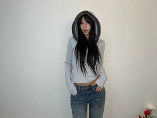 Fur trimming mink fleece hoodie
