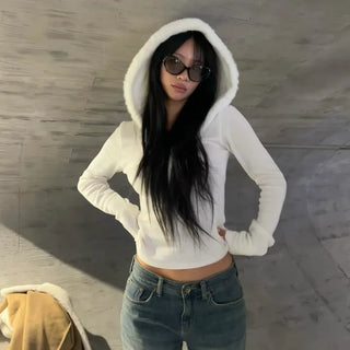 Fur trimming mink fleece hoodie