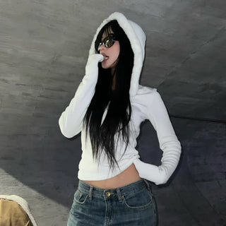 Fur trimming mink fleece hoodie
