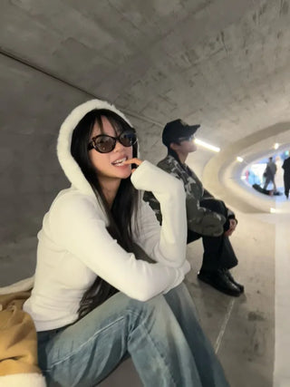 Fur trimming mink fleece hoodie