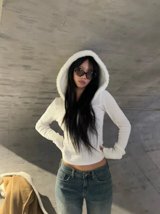 Fur trimming mink fleece hoodie