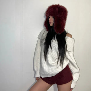 Fluffy knit angora shorts