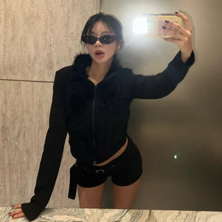 Toxic Fur Color Block Zip-up