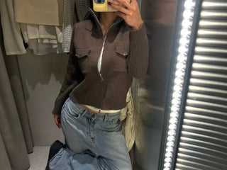 Antme Two-Way Pocket Knit Zip-Up