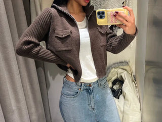 Antme Two-Way Pocket Knit Zip-Up