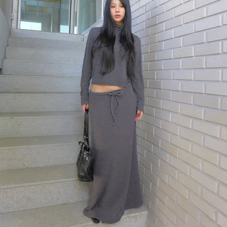 Winter fleece ribbed maxi skirt