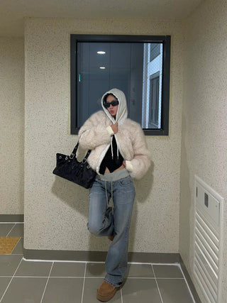 Marshmell Hooded Fur Jacket