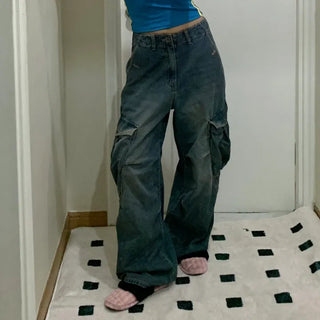 Teddy Denim Pocket Cargo Pants