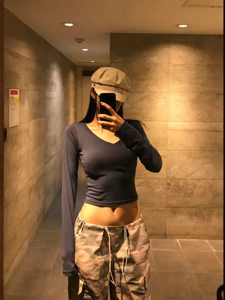 Soft V-Neck Glam Crop Tee
