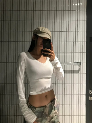 Soft V-Neck Glam Crop Tee