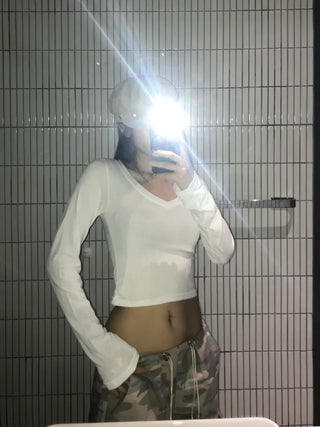 Soft V-Neck Glam Crop Tee
