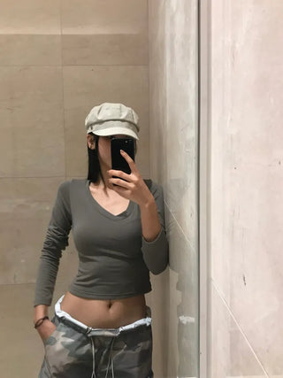 Soft V-Neck Glam Crop Tee