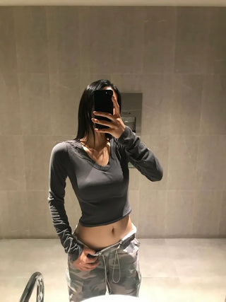Soft V-Neck Glam Crop Tee