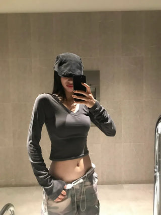 Soft V-Neck Glam Crop Tee