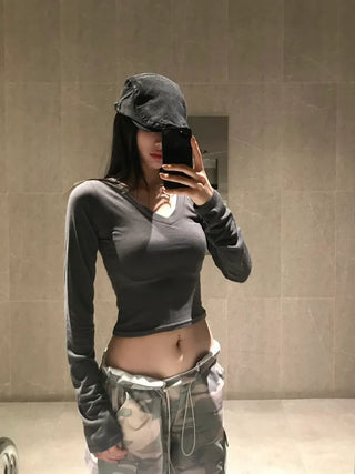 Soft V-Neck Glam Crop Tee