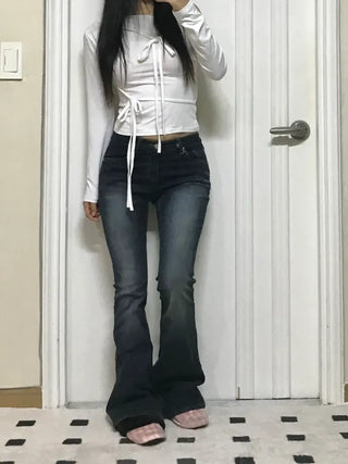 Raina Ribbon Half-Shoulder Long-Sleeve T-Shirt