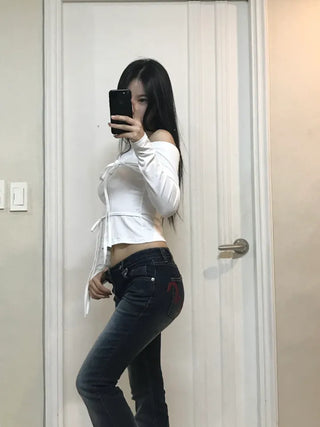 Raina Ribbon Half-Shoulder Long-Sleeve T-Shirt