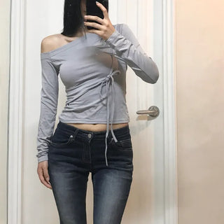 Raina Ribbon Half-Shoulder Long-Sleeve T-Shirt