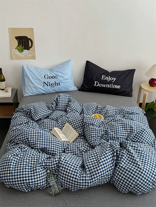 Black and Blue Preppy Gingham Bedding Set