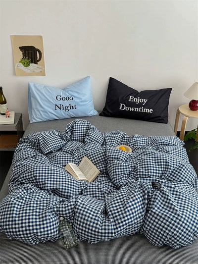 Black and Blue Preppy Gingham Bedding Set