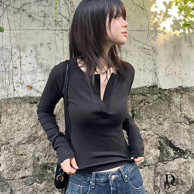 Cropped Neck Long Sleeve