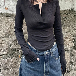 Cropped Neck Long Sleeve