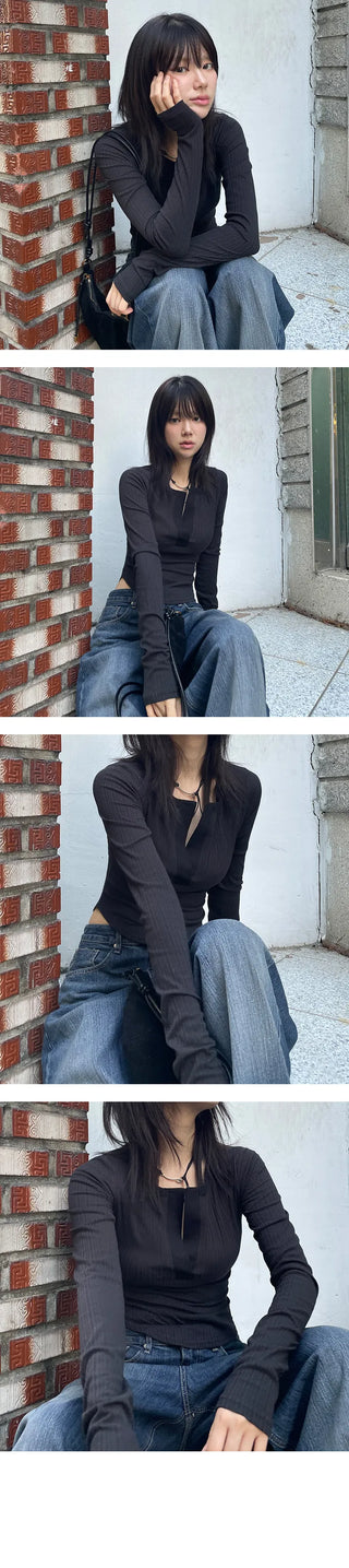 Cropped Neck Long Sleeve