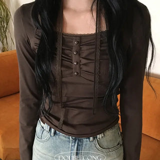 Dune Lace Shirring Long Sleeve T Shirt