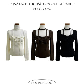 Dune Lace Shirring Long Sleeve T Shirt